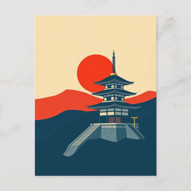 Japan Pagoda Vintage Reise Kunst Tempel Postkarte (Vorderseite)