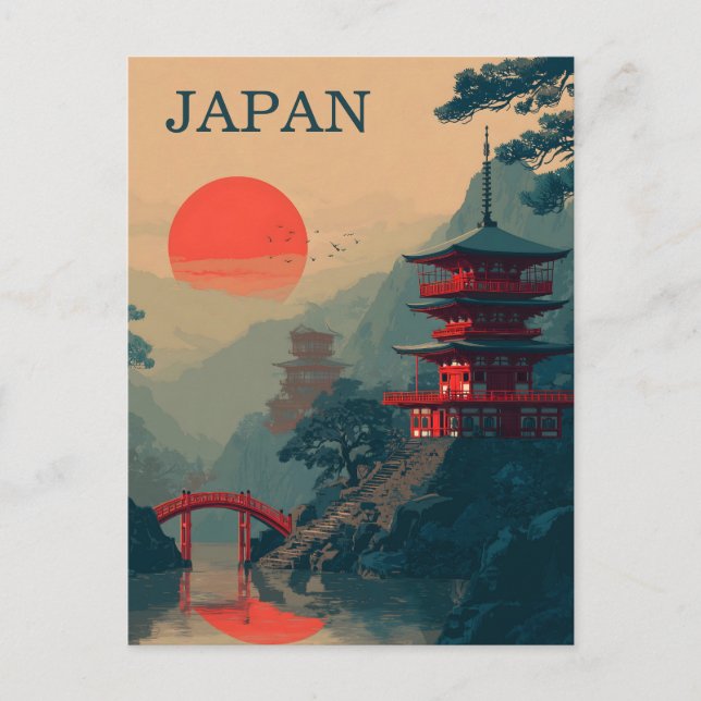Japan Pagode vintage Postkarte (Vorderseite)