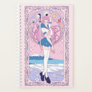 Japan Pink Anime Schoolgirl Art Nouveau Englisch Planer