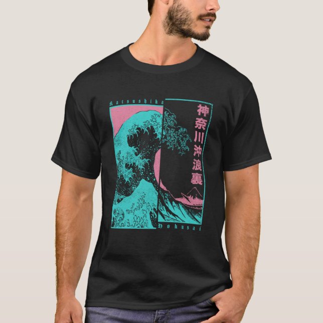 Japan Pop Ästhetik Hokusai Great Wave Off Kanagaw T-Shirt (Vorderseite)