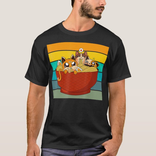 Japan Ramen Shoyu Cats Wave T-Shirt (Vorderseite)