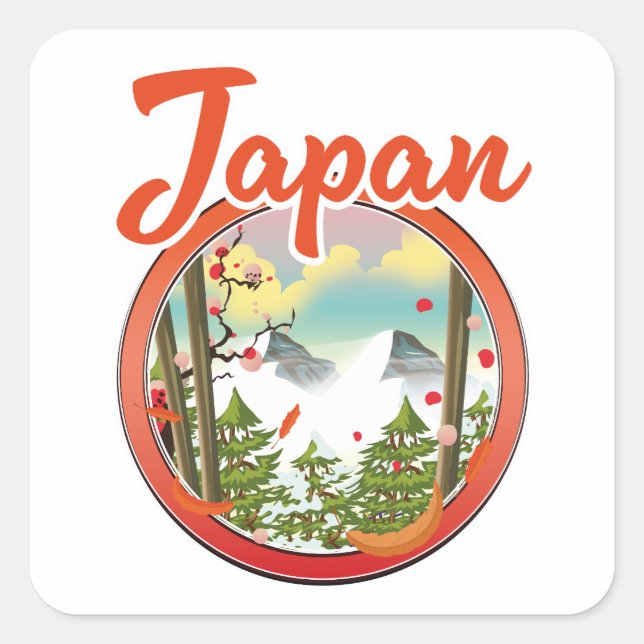 Japan Reiselogo Quadratischer Aufkleber (Vorderseite)