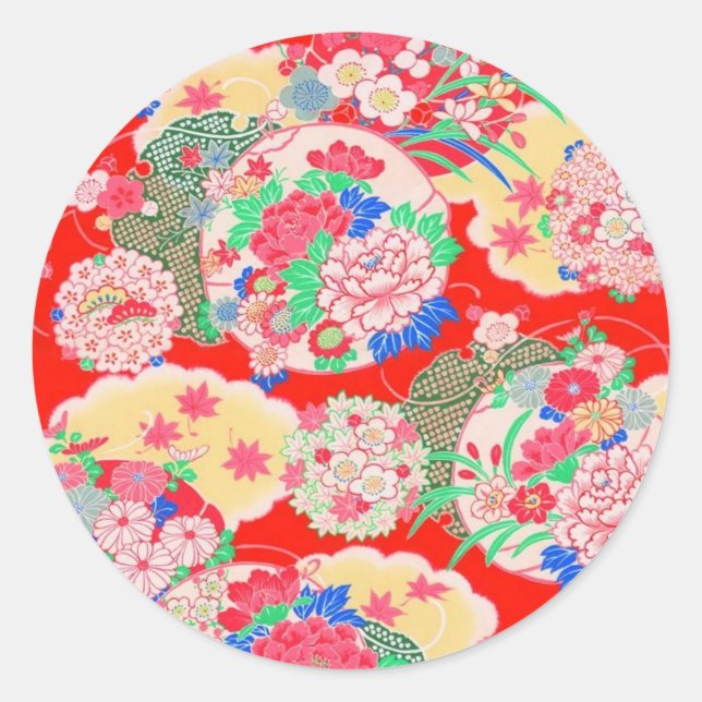 Japan, Sakura, Kimono, Origami, Chiyogami, Blume, Runder Aufkleber (Vorderseite)