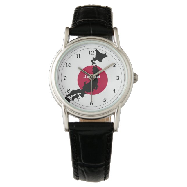 Japan, Silhouette und Flagge Armbanduhr (Vorderseite)