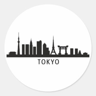 Japan Stadtlandschaft Reise   Tokio Skyline Silhou Runder Aufkleber