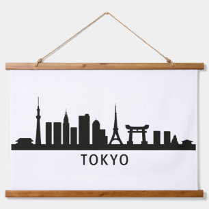 Japan Stadtlandschaft Reise Tokio Skyline Silhou Wandteppich Mit Holzrahmen