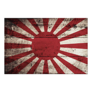 Japan steigt Sonnenflagge auf alten Holzkörnern an Fotodruck