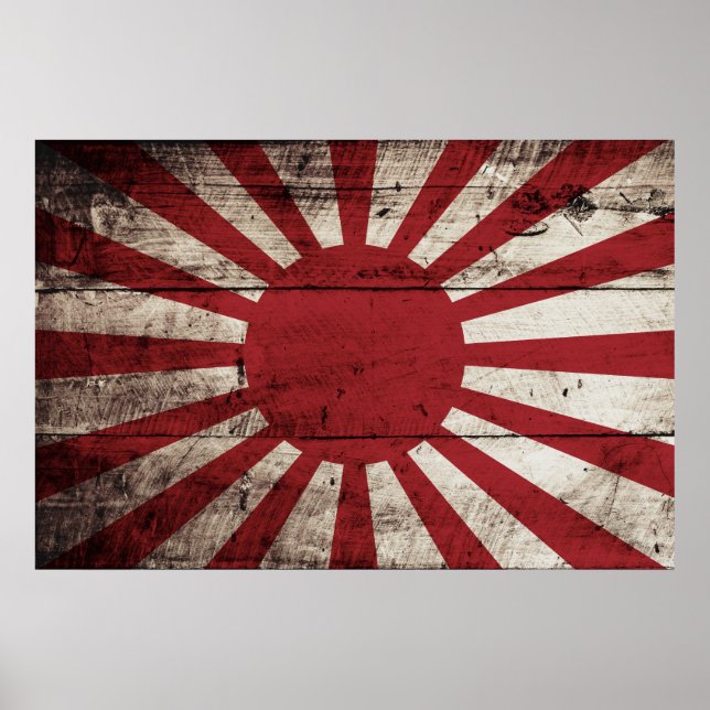 Japan steigt Sonnenflagge auf alten Holzkörnern an Poster (Vorne)