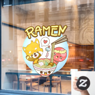 Japan Süßer Roter Panda Oktopus Isst Ramen Restaur Fensteraufkleber
