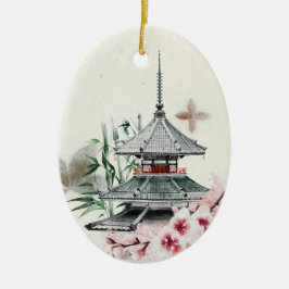 Japan Tempel, Bamboo, Kirschblüten Weihnachten Keramik Ornament