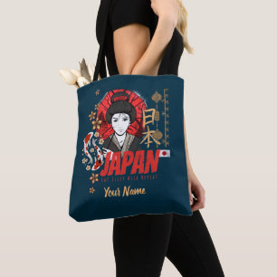 Japan Vintage Geisha mit Flagge Koi und Lotus Souv Tasche