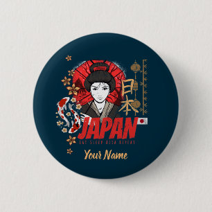 Japan Vintage Geisha with Flag Koi and Lotus Souve Button
