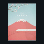 Japan Vintage Travel Poster - Art Postkarte<br><div class="desc">Vintages Reiseplakat des Fuji,  Japan mit dem ikonischen Kugel-Zug im Vordergrund. Text lautet: Japan besuchen. Original handgezeichnete und digital gerenderte Illustration von Henry Rivers für Travel Poster Co.</div>
