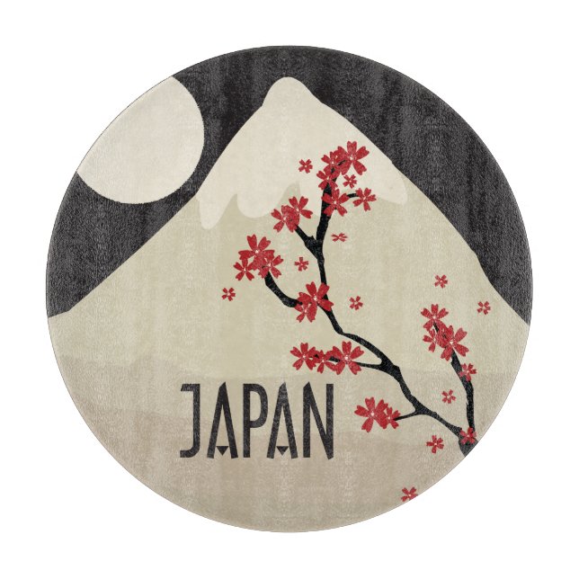 Japan with Mountain Moon and Maple Tree Graphic Schneidebrett (Vorderseite)