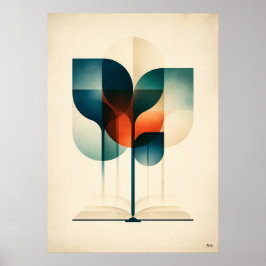 Japandi-Geometrisches-Lesewald-Buchliebhaber-Kunst Poster