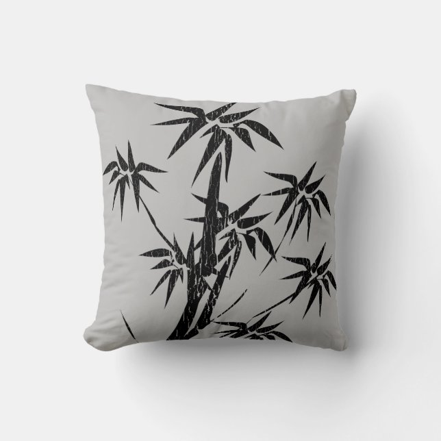 Japandi Gray und Schwarz mit Palmen Kissen (Vorderseite)