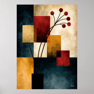 Japandi-Ikebana-Geometrische-Abstrakte-Wandkunst Poster