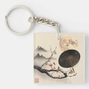 Japandi Inspirierte Zweige Weiche Pastelle Schlüsselanhänger