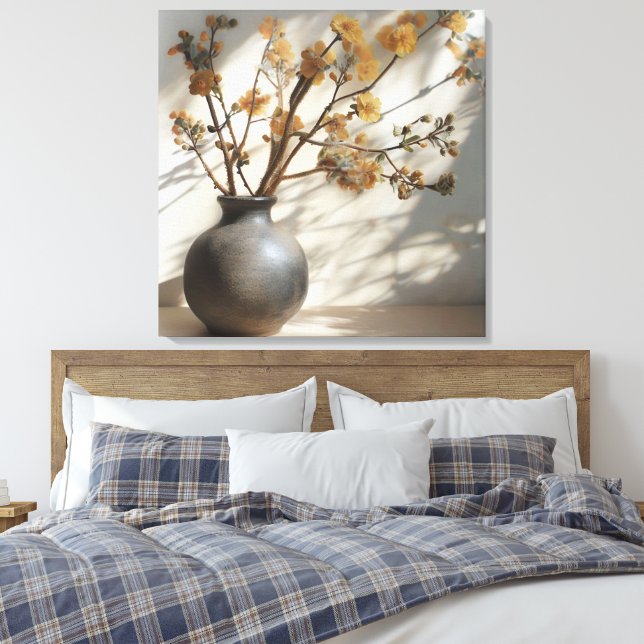 Japandi Zen Floral Fusion Keramik Vase Leinwanddruck (Insitu (Schlafzimmer))