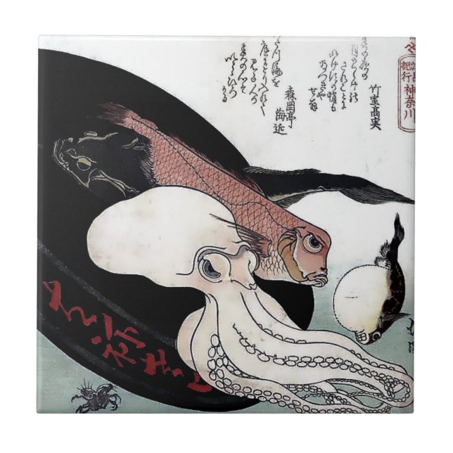Japaner-Druck-Kraken-Fische Woodblock Fliese (Vorderseite)