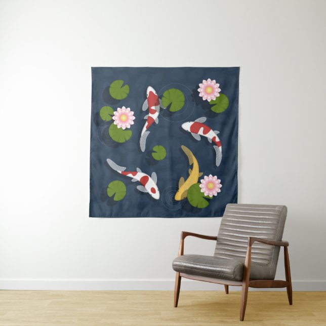 Japaner Koi Fisch-Teich-Quadrat Wandteppich (Beispiel)