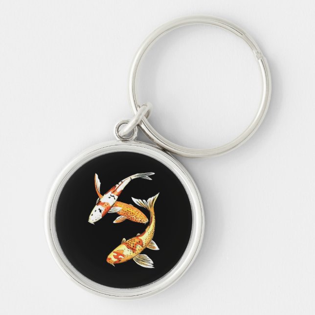 Japaner Koi Goldfisch auf Schwarzem Schlüsselanhänger (Vorne)