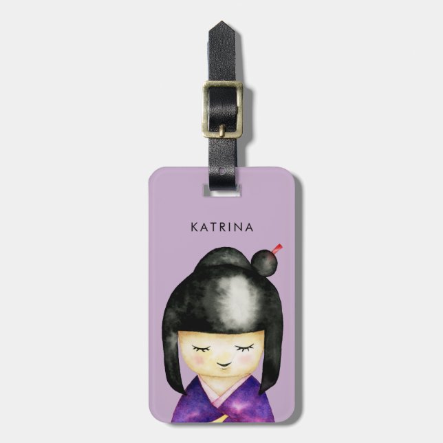 Japaner Kokeshi Puppe | addieren Namen Gepäckanhänger (Vorderseite vertikal)