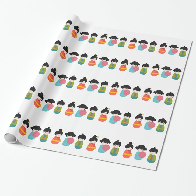 Japaner Kokeshi Puppen Geschenkpapier (Ungerollt)