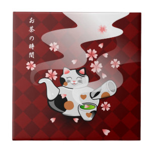 Japaner Maneki Neko Kirschblüte Fliese