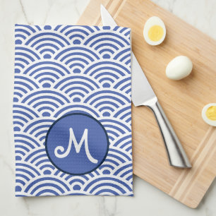 Japaner Nami Wellen-Muster und Monogramm Geschirrtuch