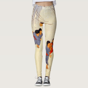Japaner spielen in schneebedruckten Leggings