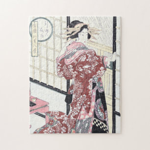 Japaner Ukiyo-e Kurtisane mit Haar-Verzierungen