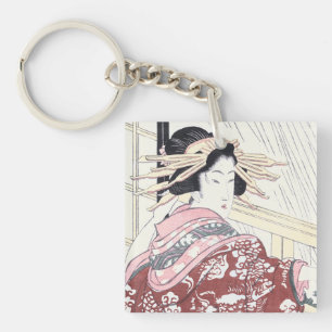 Japaner Ukiyo-e Kurtisane mit Haar-Verzierungen Schlüsselanhänger