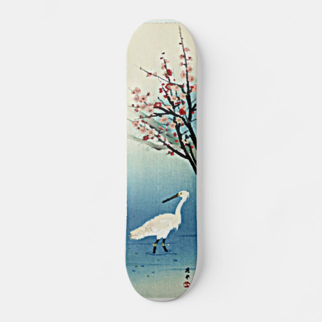 Japaner Woodblock Druck Okyo Reiher mit Pflaumen Skateboard (Vorderseite)