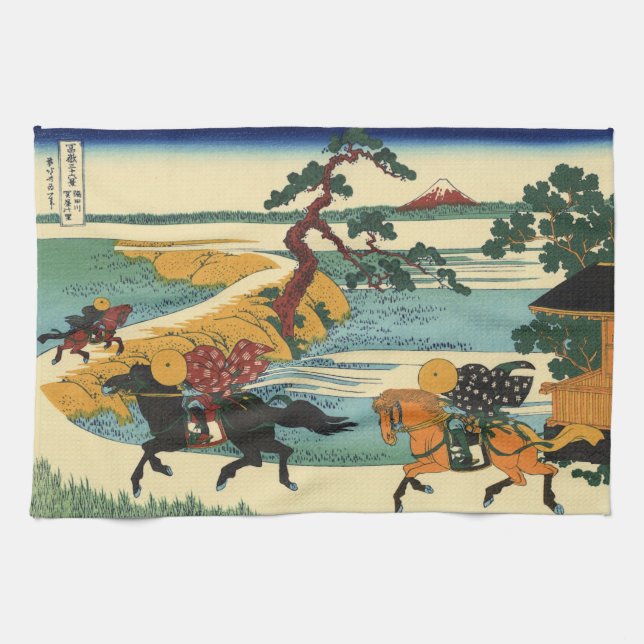 Japaner Woodblock Druck-Samurai-Pferdeverfolgung Geschirrtuch (Horizontal)