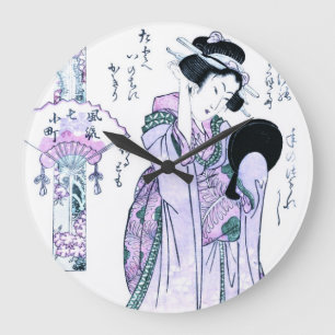 Japaner Woodblock Druck von Kiyomizu komachi Große Wanduhr