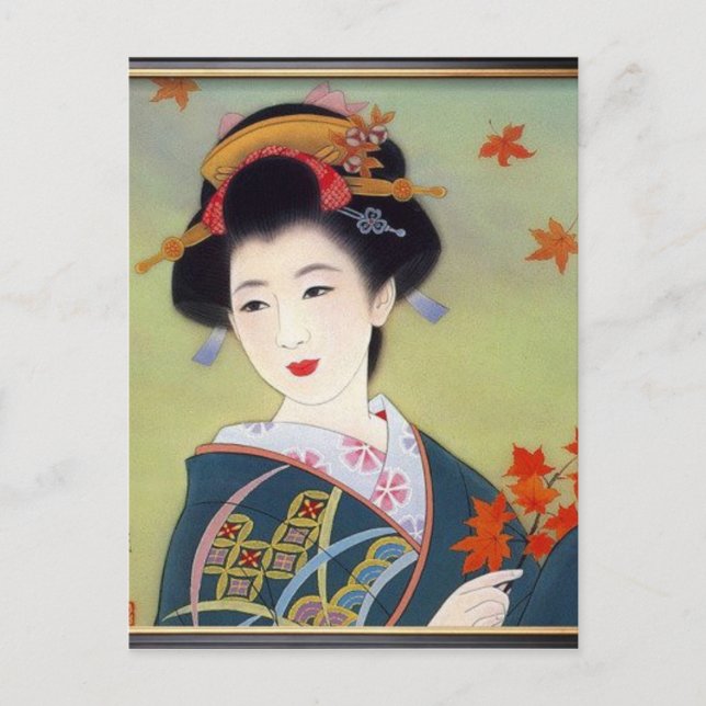 Japanerin in blau-kimono postkarte (Vorderseite)