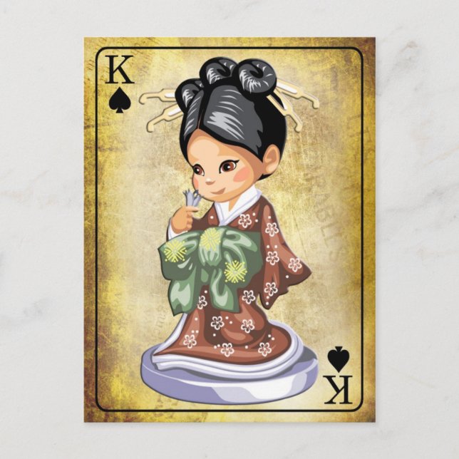 Japanerin in Kimono riecht nach einer Blume Postkarte (Vorderseite)