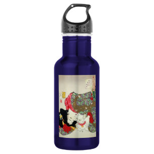 Japanerin mit Katze, Tsukioka Yoshitoshi Edelstahlflasche