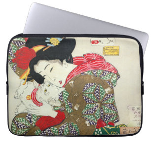 Japanerin mit Katze, Tsukioka Yoshitoshi Laptopschutzhülle