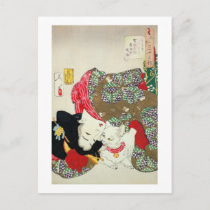 Japanerin mit Katze, Tsukioka Yoshitoshi Postkarte