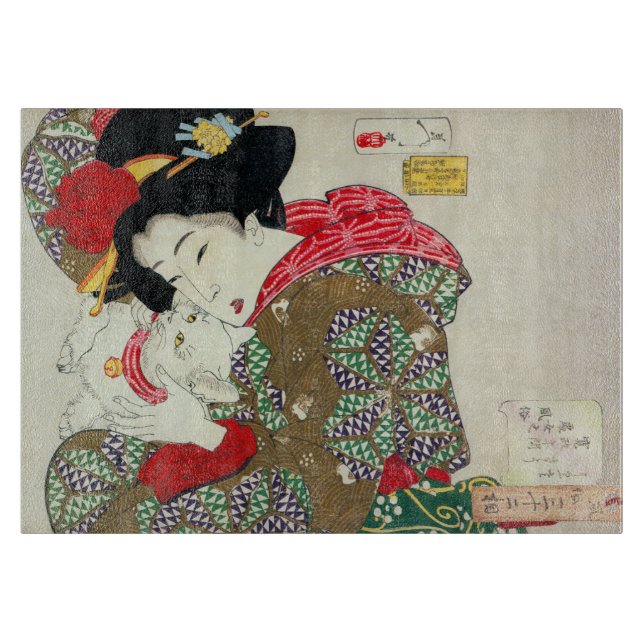 Japanerin mit Katze, Tsukioka Yoshitoshi Schneidebrett (Vorderseite)