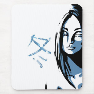 Japanerin mit winterlichem Kanji Mousepad