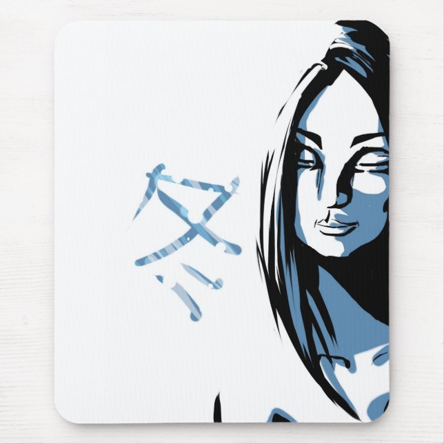 Japanerin mit winterlichem Kanji Mousepad (Vorne)