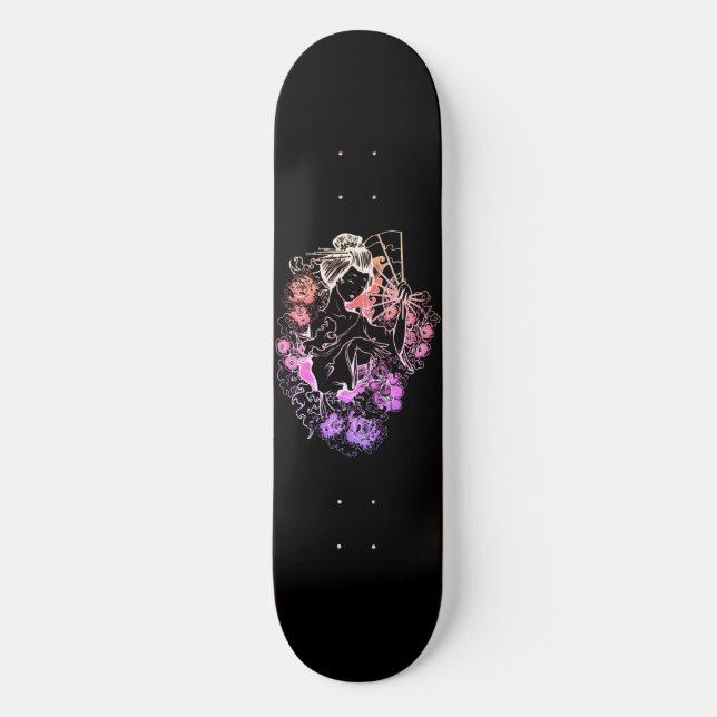 Japanerin tanzt in Blume Skateboard Deck (Vorderseite)