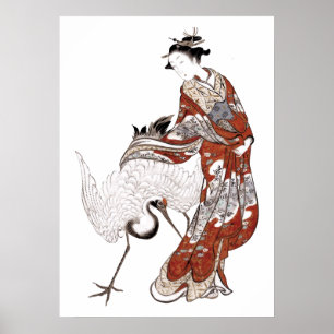 Japanerin und Krane (18. Jahrhundert) Poster