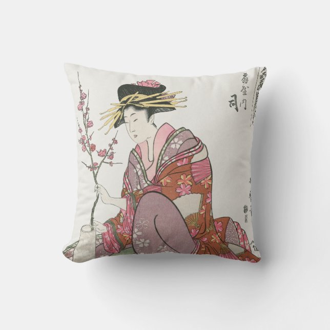 Japanerin, Vintage Malerei, Holzschnitt Kissen (Vorderseite)