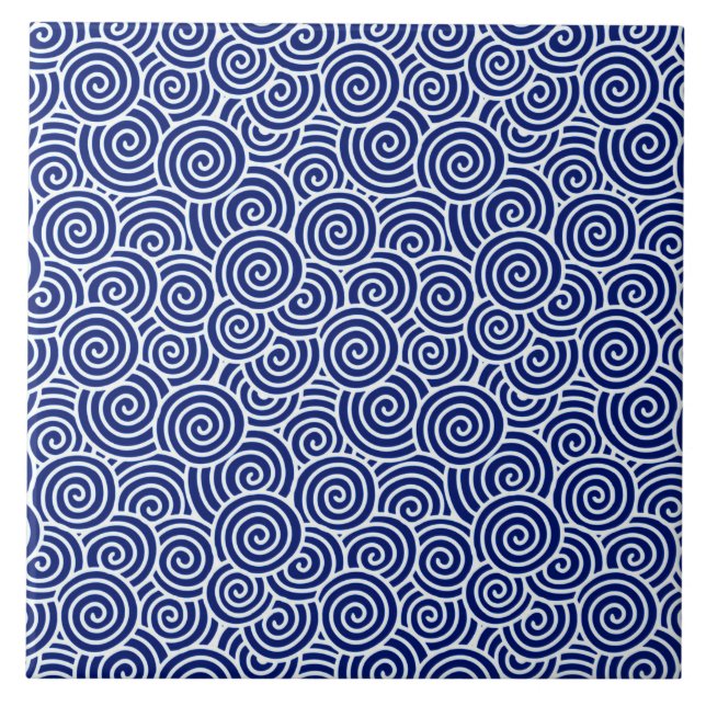 Japanerstrudelmuster - Marineblau und -WEISS Fliese (Vorderseite)