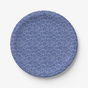 Japanerstrudelmuster - Marineblau und -WEISS Pappteller