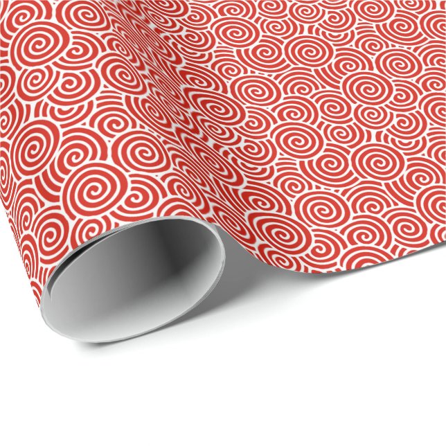 Japanerstrudelmuster - tiefrot und weiß geschenkpapier (Rolleneckpunkt)